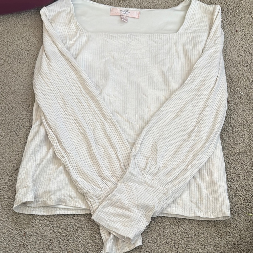 Moa Moa White Ribbed Tie Front Blouse